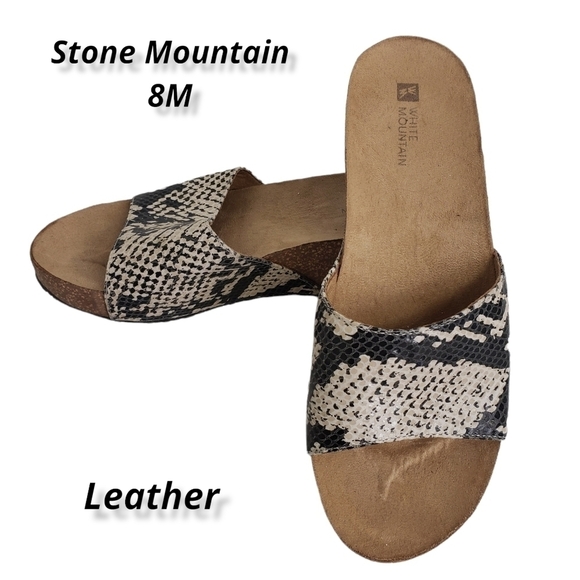 STONE Mountain Leather Snake Print Platform Slides 8M Cream Tan Black EUC - Picture 1 of 12